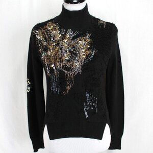Knitted & Knotted Sweater Womens Sz XS Black Embellished Mock Neck Anthropologie